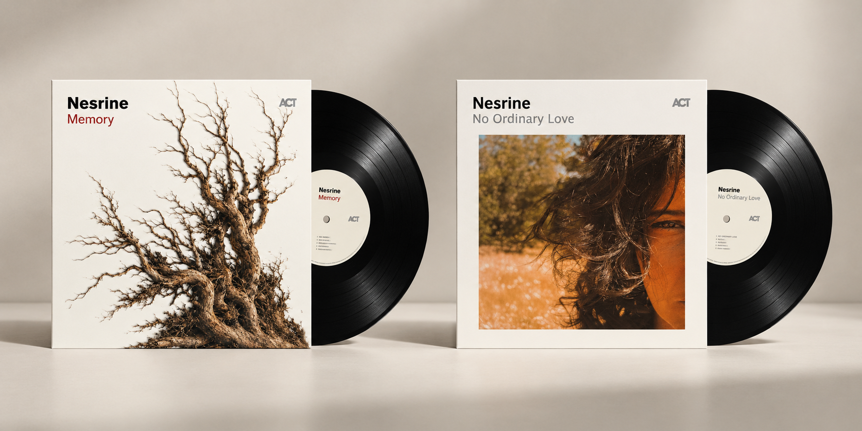 Nesrine — mockup vinyles Memory et No Ordinary Love