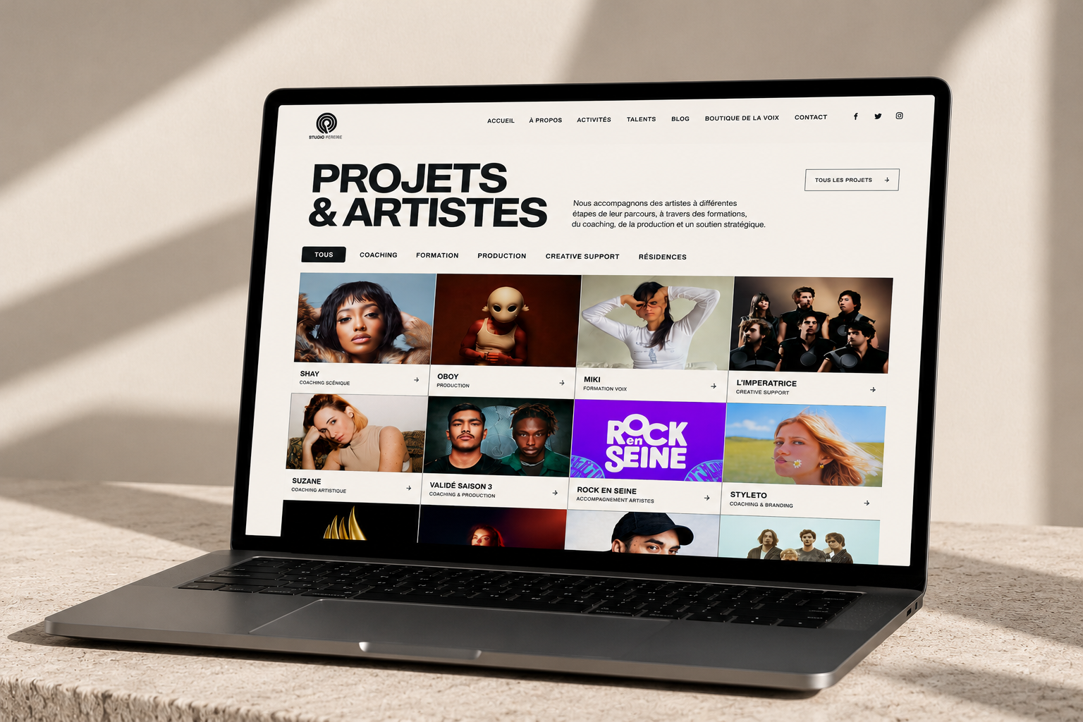 Studio Pereire projects and artists laptop mockup